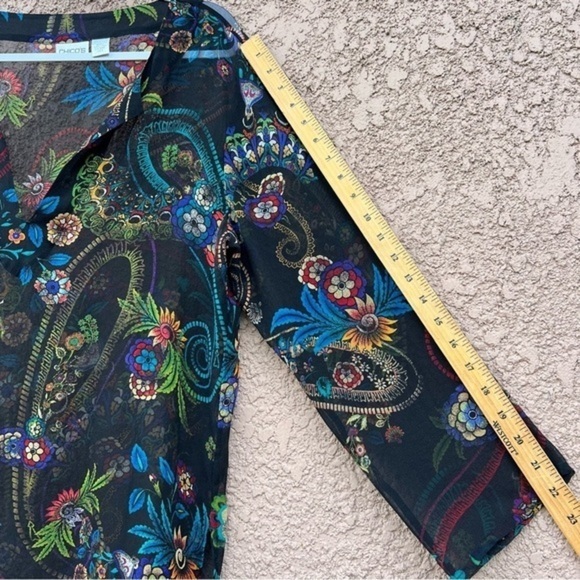 Chicos Sheer Silk Shirt 2 Womens Medium Paisley Floral Top, Swim Cover Up Tunic - Picture 14 of 16
